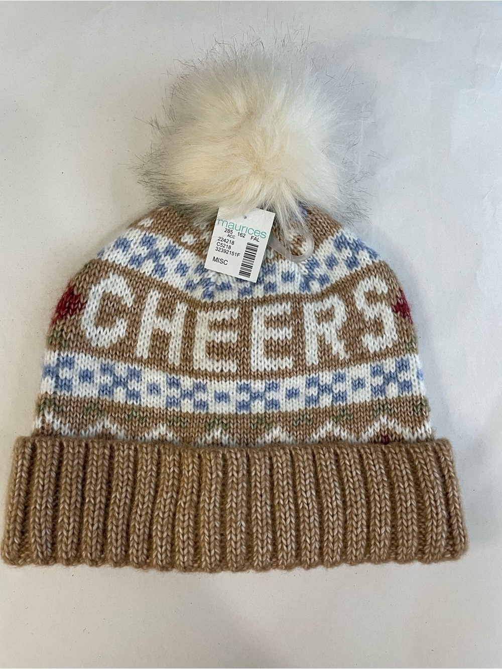 Maurices 'Cheers' Knit Pom Beanie - Tan, White, Blue, Red